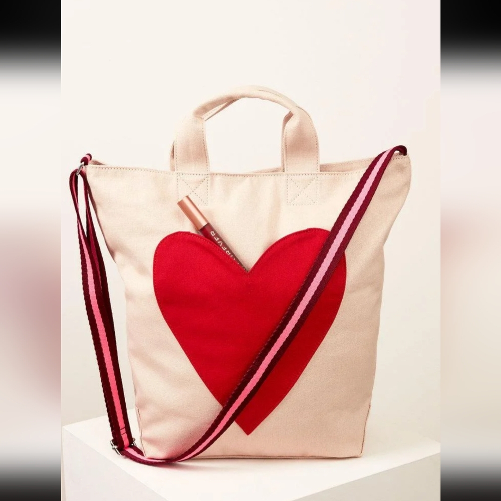 Stella And Dot Heart Canvas Tote Bag